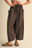 IP1539 STRIPED SIDE POCKET LOOSE RELAXED FIT CROPPED PANTS
