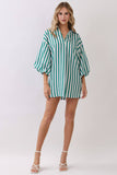 CD07270-Balloon Sleeve Stripe Oversized Mini Dress