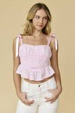 PT17942 - Aurora Shoulder Tie Smocked Waist Eyelet Top