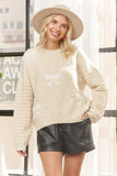 LESW4039- BOW PRINT KNIT SWEATER