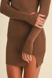 IST5189 MINI RIB KNIT SKIRT WITH SIDE SLIT AND MOCK TOP