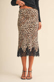 IS1333-A SATIN MIDI SKIRT WITH LACE ON THE BOTTOM HEM