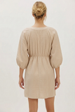 D4389 V-neck Lantern Sleeve Babydoll Dress