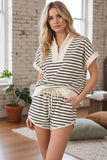 HALF ZIP UP STRIPED TOP AND SHORTS SETS