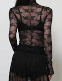 Lux Layering Floral Lace See Through Mesh Top Blouse