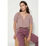 Keyhole Tie Neck Short Sleeve Blouse