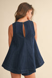 IST6095 DENIM LONGLINE SLEEVELESS TOP AND SHORTS SET