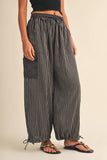 IP1530-B STRIPED DOUBLE GAUZE CONTRAST POCKET BALLOON PANTS