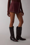 SUEDE STUDDED DETAIL ASYMMETRIC WRAPPED MINI SKORT