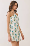 CD07014-Floral Halter Side Zipper Neck Mini Dress