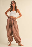 IP1530-B STRIPED DOUBLE GAUZE CONTRAST POCKET BALLOON PANTS