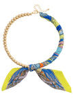 Nova Ball Bead Scarf Necklace in Lime Green/Blue/White