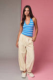 PT19558 Striped Textured Knit Halter Top - Fitted