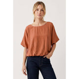 Wide Neck Short Sleeve Bubble Hem Top