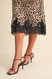 IS1333-A SATIN MIDI SKIRT WITH LACE ON THE BOTTOM HEM