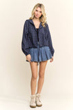 CROPPED PLAID HOODIE BUTTON-UP SHIRT - RET4244