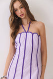CD06765-Contrast Piping Detail Halter Neck Mini Dress