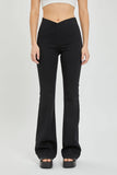 Overlapped Waist Band Pull On Flare Jegging [AB38924BLK]