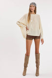 BOAT NECK LONG SLEEVE SIDE SLITS PONCHO KNIT TOP