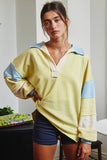 T2004E French Terry Color-block Collared Loose Fit Top