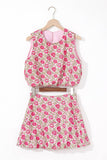 Floral Print Puffy Cropped Tank and Mini Skirt Set