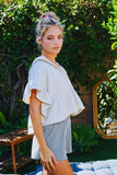 T2576 Short Sleeve Ruffled Hoodie Crop Top