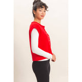 Rolled Edge Button Front Sweater Vest