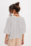 Oversized boxy round neck Buttoned short sleeve knit top