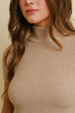 MOCK NECK RIBBED RUFFLED SHORT SLEEVE SWEATER