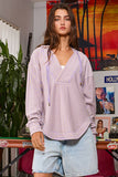 IT2283 V-neck Rounded Hem Striped Hoodie Top