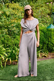 R5096D  Solid Scuba Open Front Wide Leg Jumpsuit