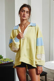 T2004E French Terry Color-block Collared Loose Fit Top