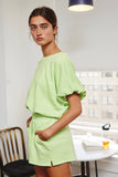 Bubble Hem & Sleeve Terry Crop Top