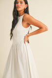 ID9030 BOATNECK SCOOP BACK CHEVRON WAIST FLARED MIDI