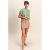 Ribbed Elastic Waist Mini Skort