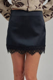 SATIN TEXTURE MINI SKIRT WITH EYELASH LACE AND SHORTS LINING