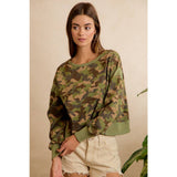 CAMO JERSEY OPEN BACK LONG SLEEVES TOP