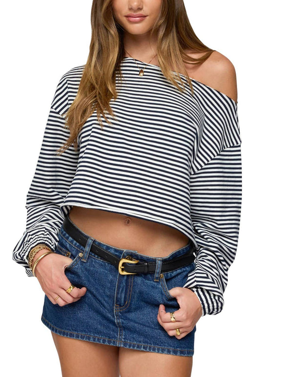 Essential basic long sleeve one shoulder tee Solid top