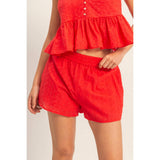 Eyelet Elastic Shorts With Pockets