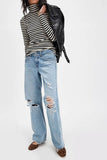 Stripe Turtleneck basic top fitted tee long sleeve top