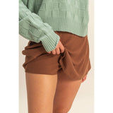 Ribbed Elastic Waist Mini Skort