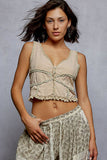 V-Neck Sleeveless Lace Ribbed Knit Top