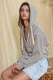 IT2283 V-neck Rounded Hem Striped Hoodie Top
