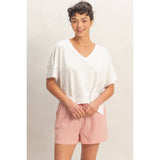 Oversized V-Neck Short Sleeve Top