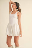 BUBBLE HEM MIXED MEDIA MINI DRESS