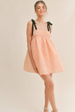 ID6302 BOW STRAP SQUARE NECK BABYDOLL MINI DRESS