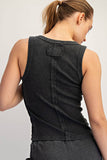 MINERAL WASHED COTTON RIB SLEEVELESS TANK