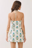 CD07014-Floral Halter Side Zipper Neck Mini Dress