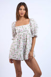 FLORAL PRINT HALF PUFF SLEEVE MINI ROMPER