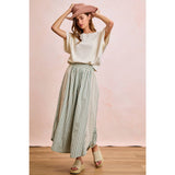 FLORAL EYELET SIDE ELASTIC STRIPES WIDE LEG PANTS